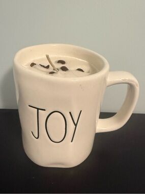 Rae Dunn Cream Artisan Collection “joy” Mug filled with a candle!! NEW